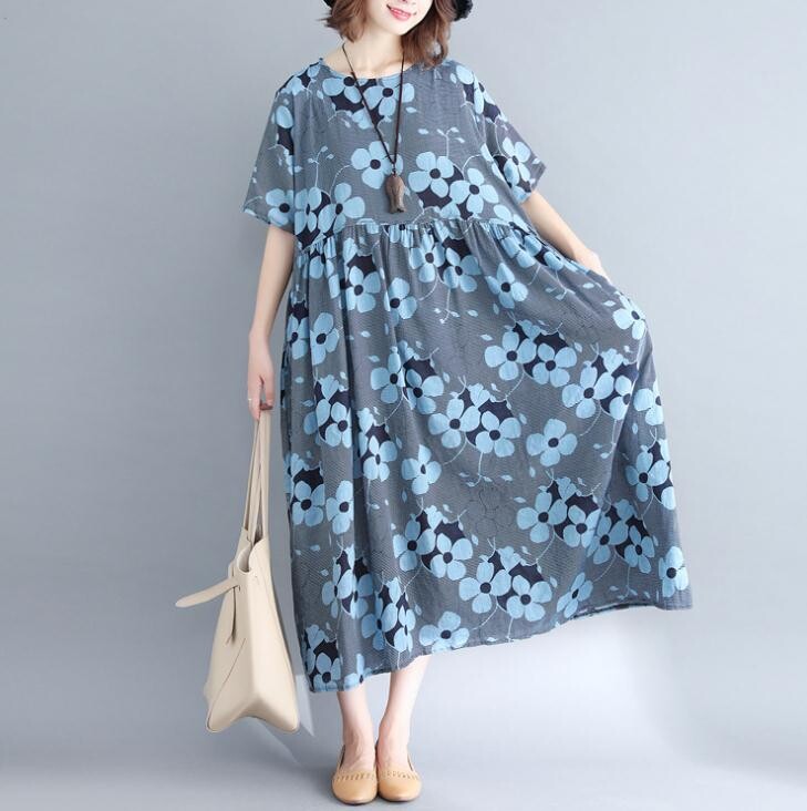 Floral Pattern Cotton Short Sleeve One Piece Dress Import Japanese Products At Wholesale Prices Super Delivery