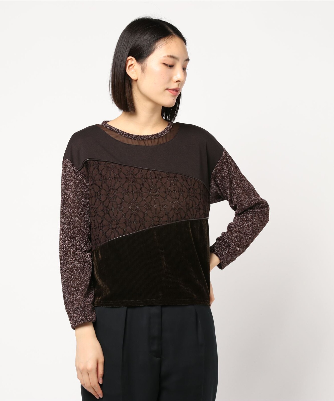 Velvet Lame Knitted Lace Patchwork Pullover Export Japanese Products To The World At Wholesale Prices Super Delivery